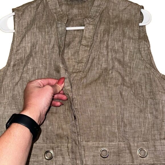 Tweeds Tan Neutral 100% Linen Sleeveless Button Down Top- Size Large - Picture 3 of 8